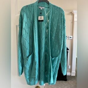 Michelle Mae Teal Open Knit Cardigan